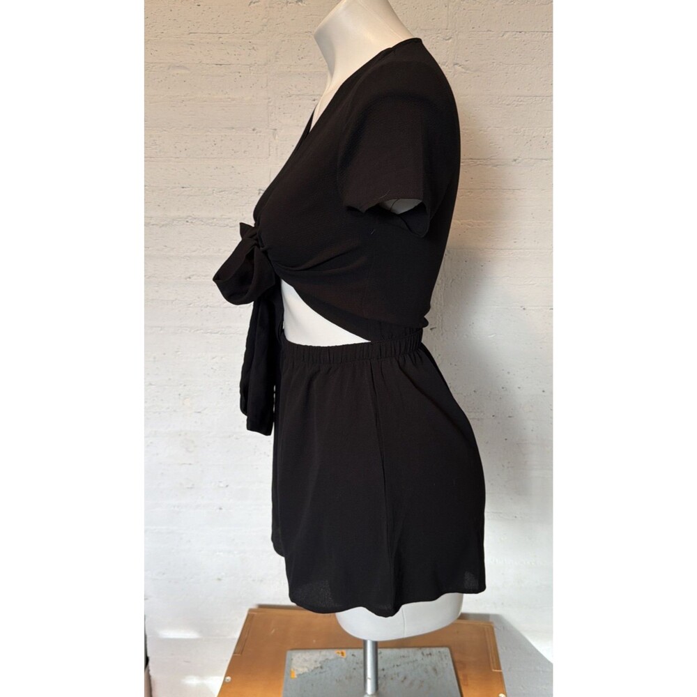 Boho Sporty Chic Grunge Night Out Princess Polly Ragnar Tie Front Romper Black 2 - Picture 4 of 8